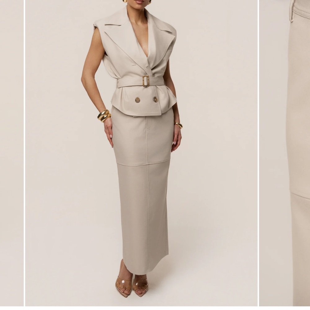 JLUXLABEL Neutral Belted Peplum vest and skirt sold separate